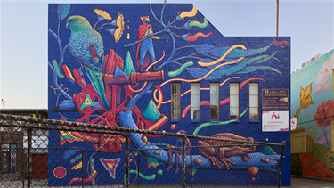 Navigating Through Time by Hayden Dewar, 186 Barkly St Footscray (rear), StreetWORKS partnership with Victorian State Government, 2024.